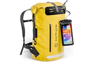 Earth Pak Waterproof Backpack - Heavy Duty Hiking Backpack - Roll-Top Closure Bag - Cushioned Dry Bag Waterproof Phone Case
