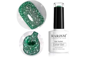 RARJSM Green Glitter Gel Nail Polish Reflective Sparkle Nail Gel Varnish Requires Drying Under UV LED Lamp for Women Spring Summer Nail Beauty Art Design Salon DIY Home 1Piece 7.5ML