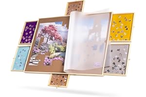 Tektalk Plateau de puzzle portable en bois avec 6 tiroirs coulissants colorés (1500 pièces)