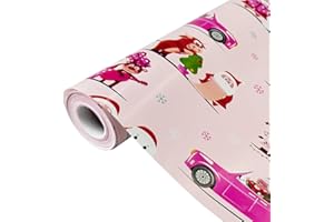 MJNEDY Rollo de papel para envolver regalos para Navidad: papel de regalo navideño rosa de 43 cm x 15 m, papel con diseño festivo para envolver regalos