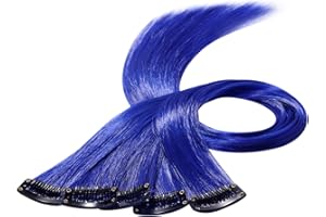 Beauty7 Kolorowe przedłużenia włosów typu "zrób to sam", kolorowe pasemka do wplatania, z klipsami, przedłużenie włosów, dla dziewcząt, 50 cm, 5 szt., ciemnoniebieskie
