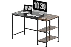 SANODESK Bureau d'ordinateur, Table de Bureau avec Étagères de Rangement, Poste de Travail en Bois pour Chambre, Bureau, 120x60cm, Marron et Noir