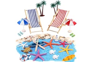 EIKEJI 28 pezzi da spiaggia, mini sedia a sdraio, sedia a sdraio, piccola palma, decorazione da spiaggia in miniatura, per fai da te, decorazione da giardino, idea regalo unica tavola da surf