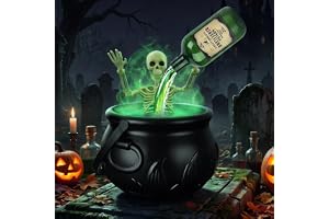 KQWVZ Halloween dekoration häxkittel med dimma, halloweendekoration utomhus häxkittel med dimmaskin, skelett, LED-lampor, fly