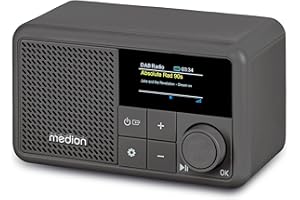 MEDION S66822 Mini radio DAB+ portatile con Bluetooth (batteria ricaricabile, display a colori oscurabile, antenna telescopica, sleep timer, sveglia, snooze, AUX, USB-C) grigio