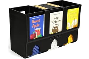 MARTEA Tea Rack Wall Tea Bag Dispenser Hanging Tea Storage Black/White/Grey Kitchen Organiser (without Lid (Mounting Cabinet Base), Black, without Retractable Compartment Reduction), black, Without