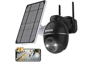 YESKAMO 2K Telecamera Wi-Fi Esterno Senza Fili con Pannello Solare, Videocamera Sorveglianza Esterno a Batteria, 360° PTZ Solare, 2.4GHz, Visione Notturna A Colori, Audio Bidirezionale, Allarmi PIR