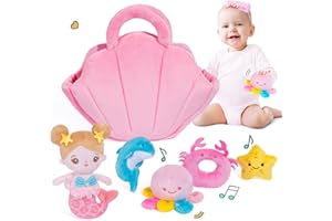 OUOZZZ Jouet en Peluche Sirène Océan, Jouet Sensoriel pour Bébé Fille de 1 à 3 Ans, 24 cm
