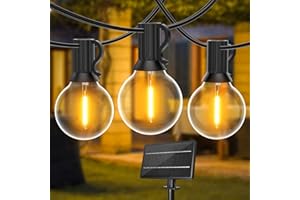 SUWIN Catena Luminosa Esterno Solare, 9M Luci Stringa da Esterno con 15+1 Lampadine LED G40 Bianco Caldo 4 Modalità, Impermeabile IP65 Luci Natale Solare Esterno per Patio, Jardin, Balcon, Fête