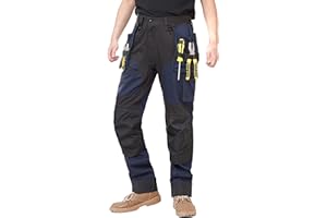 WORK IDEA Pantaloni da Lavoro da Uomo, con Tasche al Ginocchio Oxford, Pantaloni Elasticizzati in Cotone