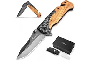 BERGKVIST K39 Waldholz Coltello pieghevole in edizione legno di bosco - coltello da tasca 3 in 1 con rompivetro e tagliacinture per survival, caccia o trekking