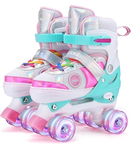 Super Quad X Pro' verstelbare LED rolschaatsen, Wit/Roze