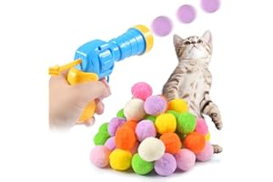 FGen Interactive Cat Toy, Cat Toy Ball, Cat Toy Balls with Cat Toy Launcher, Launch Training Cat Toy, Indoor Outdoor Silent for Cats and Kittens (50 Balls)