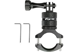 RUMGUG Uniwersalny aluminiowy uchwyt na kierownicę do kamery sportowej - obrót o 360 stopni do roweru i motocykla, pasek mocujący rurę, adapter montażowy (ulepszony model czarny)