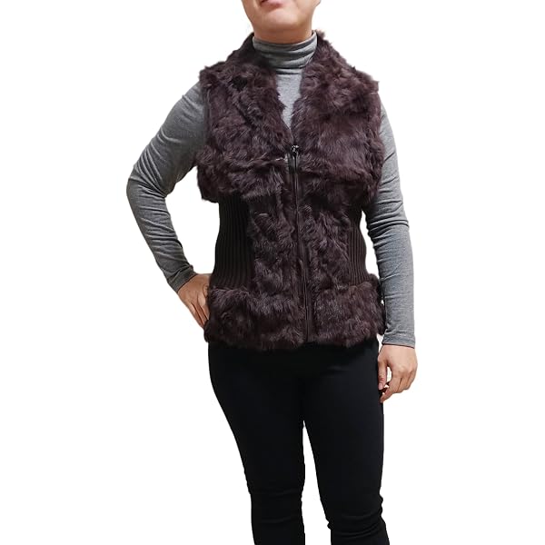 Gilet Di Pelliccia Di Coniglio A Maglia Naturale Con Colletto Di 619442
