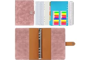 HOTKRUMP Ring Binder A5 Refillable, PU Leather Refillable Notebook Ring Binder A5 Diary Checked Paper Genuine Leather Inner Pockets for Travel Work and Organiser, Gift for Girls, Boys (Pink 23 x 17 cm)