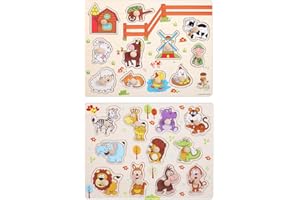 DAGORD Puzzle di Legno Animali per Bambini 1 2 3 Anni Puzzle Animali Fattoria con Pomelli Giocattoli di Legno Montessori Giocattolo Educativo di Puzzle Regalo per Ragazzi e Ragazze