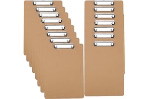 ZEONHEI 15 Pack A5 Clipboard, Hardboard Clip Boards, Wooden Clipboards with Hanging Hole and Low Profile Metal Clip, Memo File Clip Board for Office, Restaurant, Office Supplies, Brown