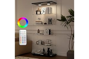 ‎APLANCEE Aplancee Glasvitrine Standvitrine in Schwarz mit LED, 188.8 * 36.3 * 80.7cm Vitrinenschrank mit 5 Glasböden & 2 Türen aus gehärtetem Glas, Vitrine für Wohnzimmer Büro Sammlerstücke Bücher Wein