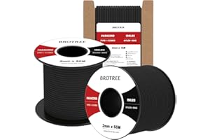 Brotree 2mm Paracord 3 Strands 30M 100% Nylon Rope Parachute Cord for Outdoor, Craft, DIY - 90kg Breaking Load (Black)