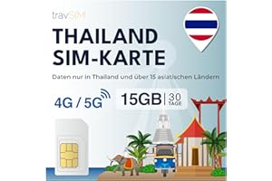 Thailand SIM Karte travSIM | 15GB Mobile Daten | Funktioniert auf iOS- und Android-Geräten | Der Plan auf Dieser SIM-Karte für Thailand ist 30 Tage lang gültig