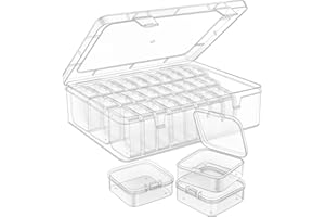 Mathtoxyz Kleine Perlen-Organizer und Aufbewahrung (5,5 x 5,5 x 2cm), 31 Stücke, Transparente Perle Aufbewahrungsbehälter, Mini Perle Kunststoff Box, Rechteckige Transparente Box mit Deckel