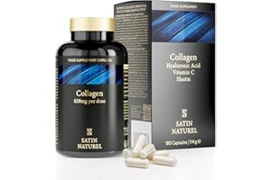 SATINNATUREL Integratore Collagene e Acido Ialuronico 180 Capsule con Vitamina C per 3 Mesi - Collagene Integratore Viso - Acido Ialuronico Compresse - Colageno Donna - Satin Naturel
