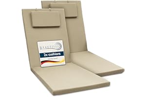 Beautissu Lot de 2 Coussin Bain de Soleil 200x60x5cm Loft RL – Résistance UV Matelas Transat Exterieur Coussin Chaise Longue avec Fermeture Éclair – Nature