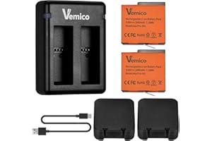 Vemico 360 Ace Pro 2 Chargeur de Batterie Kit 2 Batteries de Rechange 1840 mAh Chargeur LED Double Canal de Type C avec Interface de Chargement Micro USB pour caméra 360 Ace Pro 2/360 Ace/360 Ace Pro