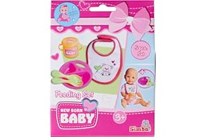 Simba 105560016 New Born Baby Feeding Set, Doll Accessories, for 30-43 cm Dolls, 5 Pieces, Plate, Spoon, Fork, Bib and Drinking Cup, from 3 Years