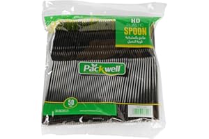 Packwell Plastic HD Disposable Table Spoon 50 Pieces, Black