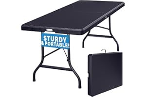 CASARIA® 6ft Folding Table, Spacious 180x75cm Plastic Tabletop & Sturdy Metal Frame | Foldable Portable Waterproof Easy Assembly | Buffet Picnic Party BBQ Camping Indoor Outdoor | Black Rattan Look