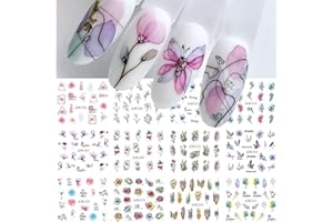 Ruzister® 12 Stück Geometrie-Linien-Blume-Blatt-Nagelkunst-Aufkleber, Wassertransfer-Nagelaufkleber, Graffiti, bemalt, bunte Schieber-Aufkleber Dekoration Nageldesign