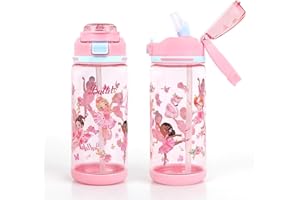 decalsweet 600 ml Borraccia con Cannuccia, Borraccia per la Scuola e lo Sport, a Prova di Perdite, Lavabile in Lavastoviglie (Principessa)