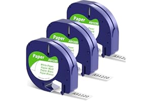‎AKEN Aken A91220 Band Kompatibel mit Dymo Letratag Paper White 12mm x 4m, White Paper 91220, Kompatibel mit Dymo Etikettenband Papier Weiß für Letratag LT-100H LT-100T 200B XR