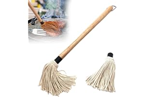 DOUKESH 28.5CM Lang BBQ Mops Pinsel BBQ Pinsel Basting Mop Grillpinsel Küchenpinsel Backpinsel Sauce Soßen Marinaden Grillbürste mit Holzgriff und 1 Ersatz Köpfe Holzgriff Grill Mop zum Kochen Braten Grillen