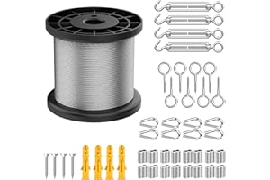 BOWOSE 50m Garden Wire for Climbing Plants, 2mm Heavy Duty 304 Stainless Steel Cable Rope Kit, Multi-Purpose, Catenary Wire Kit with M5 Vine Eyes, for Trellis, Outdoor String Light Hanging