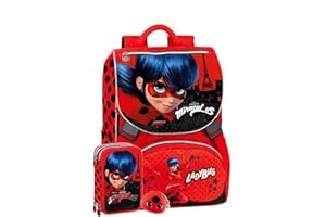 FRANCO PANINI. Schoolpack Zaino Scuola Miraculous Ladybug Estensibile + Portamonete Kiki + Astuccio scuola 3 Zip Rosso