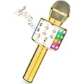 GuKKK Microphone Karaoké sans Fil Bluetooth avec Lumière LED Multi Couleur, Microphone Karaoke pour Enfants/Adultes Chanter Club Noël Anniversaire Soiree Famille Youtube Live, Idée Cadeau (Gold)