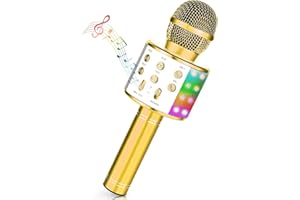 GuKKK Microfono Karaoke per Bambini, Microfoni Karaoke Wireless con LED Flash, Portatile Karaoke Player Bambini, Altoparlante, Cambia Voce, per KTV/Casa/Festa/Canto, Regali Natale Bambini 2025 (Oro)