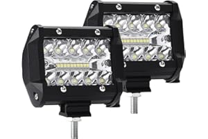 Kraumi Phare de Travail LED 12V 60W 4'' Projecteur Voiture 12v Etanche IP67 Spot Flood Feux Antibrouillard 10,500lm Feux de Travail pour Voiture Camion Tracteur SUV Bateau(2 PCS)