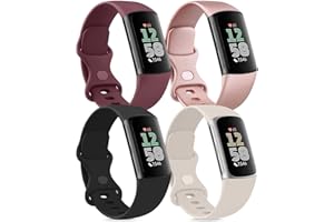 AK Pack 4 Bracelets Compatibles avec Fitbit Charge 6/5 pour Femmes Hommes, Bracelet de Remplacement Réglable