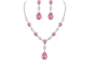 Clearine Femme Parure Bijoux Mariage Cristal Oval Cluster Collier Plastron Boucles d'Oreilles Pendantes