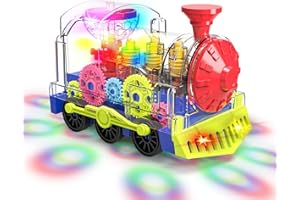 Gofimyee Juguete de Tren Luminoso para Niños Pequeños: Juguete de Engranaje Transparente con Luces y Música, Juguete Educativo para Gatear para Bebés Niños y Niñas
