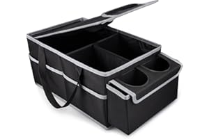 GUWINA Organisateur pour Siège Arrière et Avant de Voiture, Pliable avec Porte-gobelets, Multi Compartiments pour Jouets, Collations, Livres (Noir)