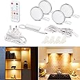 WOBANE Dimmable Under Cabinet Kitchen Lights,LED Under Counter Light with Remote Control,Stick on Lights for Under Cupboards,Warm White Puck Lights for Closet,Shelf,Bookcase,4pack