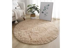 HISENG Hiser Ronde Rugs Tapis de Salon à Poils Longs Tapis de Sol Moelleux Shaggy Doux et Confortable Moderne Tapis Antidérapant Décoration Intérieure Tapis Moelleux pour Salon Chambre (Kaki,120x120cm)