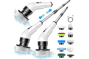 ‎TRYLLIONLEEN Elektrische Reinigungsbürste, 9 in 1 Elektrische Reinigungsbürste Haushalt 2 Modi Elektrischer Spin Scrubber Electric Cleaning Brush mit 34-130cm, Duschreiniger Bürste für Bad Küche fliesenund Auto