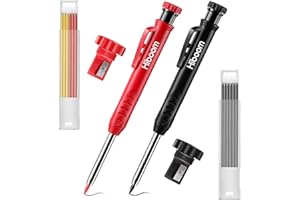 Hiboom 2 Pezzi Matita da Carpentiere Solida con 14 Ricariche, Marcatore a Matita Meccanica con Foro Profondo dal Naso Lungo Strumento di Marcatura con Temperino Incorporato (Nero, Rosso)