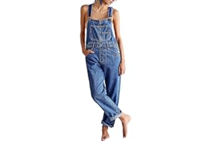 YILEEGOO Denim Jumpsuits for Women Straight Leg Stretch Jeans Dungarees Bib Overalls Regular Fit with Adjustable Straps